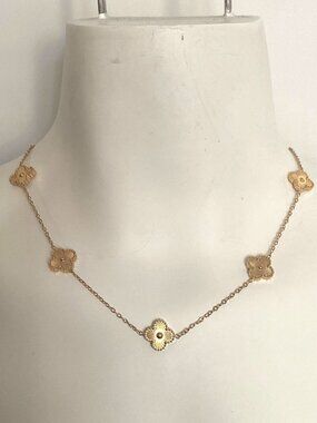 Gold Tone Multiple Clover Necklace 18K Gold PVD Hypoallergenic NEW